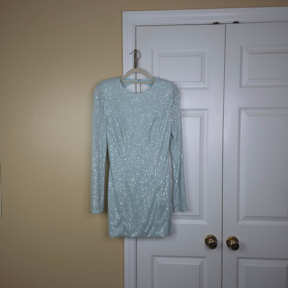 ROTATE Birger Christensen Sequin Open-Back Minidress in Sky Blue Size EU 38/US 8
